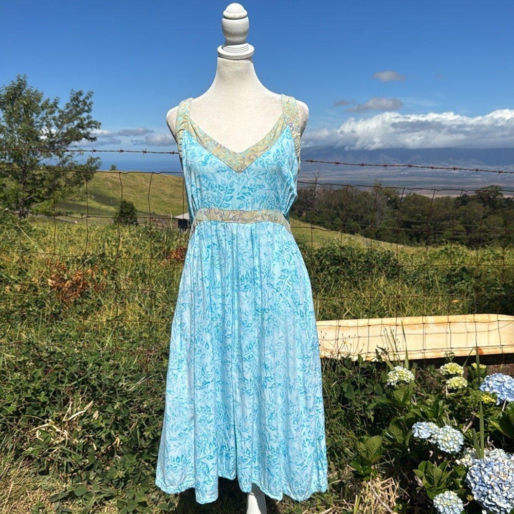 Y2K Maggie B Colorfull Batik Sleeveless Sun Dress Knee length Beach boho Large